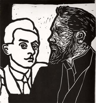 1 - Schiele en Klimt - linosnede 2005 - Bram Dehouck